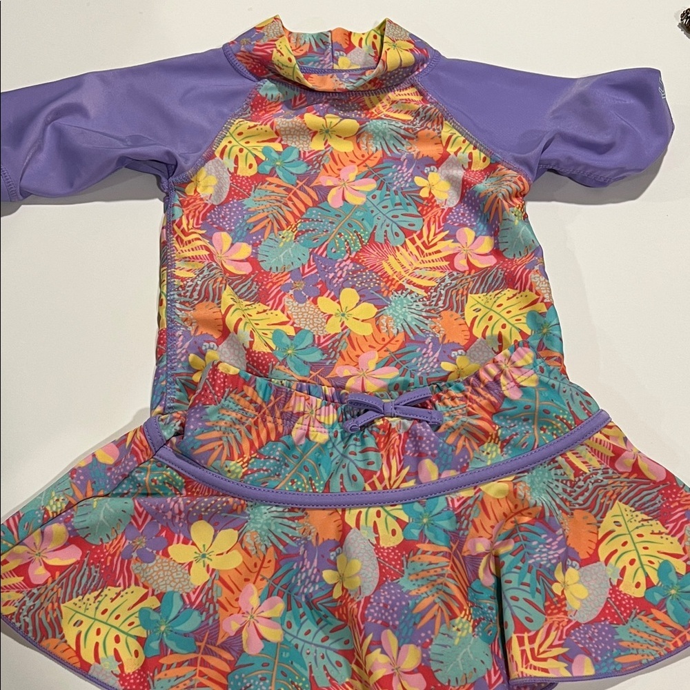 UV Skinz‎ - 3T, Purple Floral, Swim Rash-guard Suit